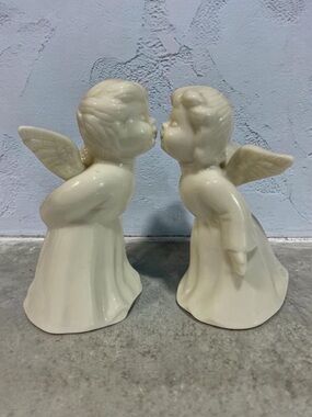 Vintage Boy & Girl Ceramic Kissing Angels Figurines 1970’s